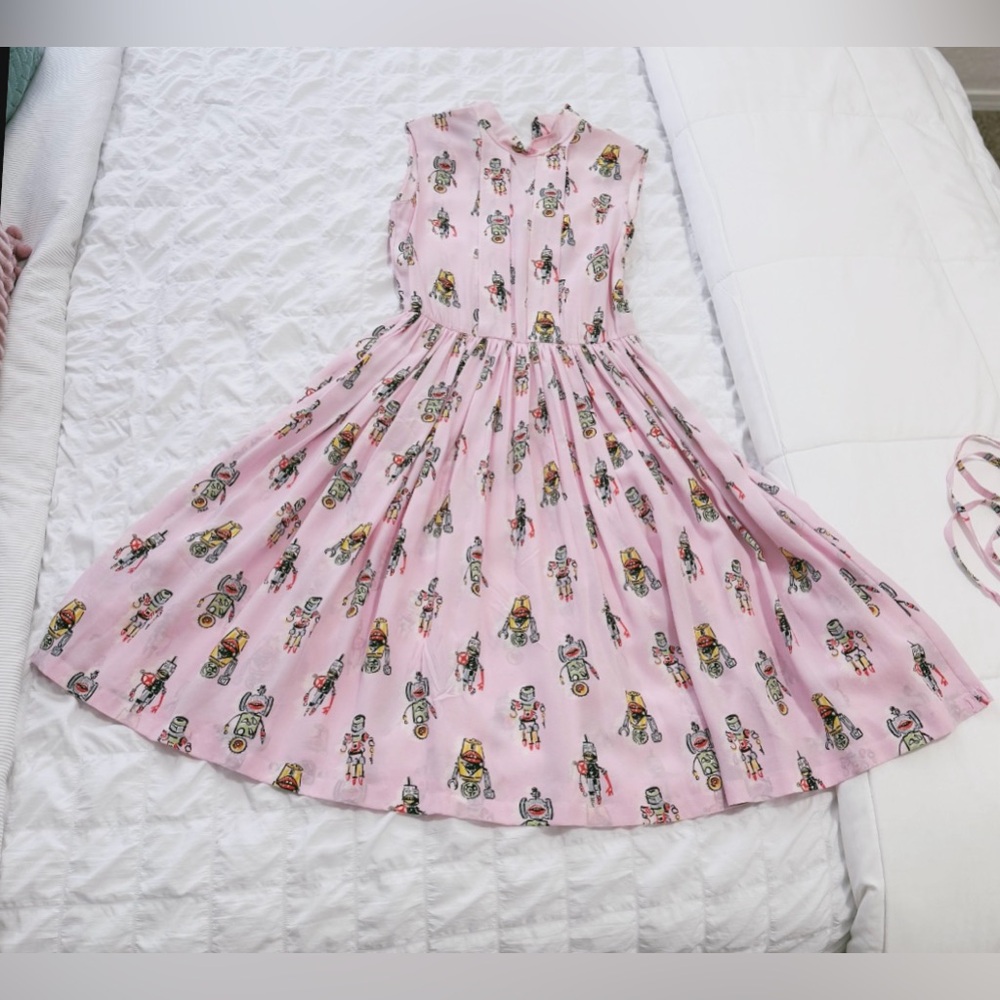 PRADA Pink ROBOT PRINT Drawstring Hem Sleeveless Spring DRESS - Picture 5 of 13